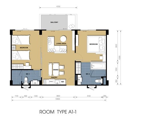 71 TCS Floorplan (2-Bedroom unit)